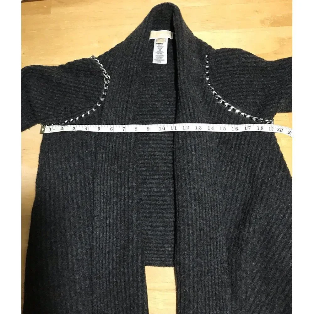 Michael Kors Gray Sweater Cardigan 100% Lamb‎ Wool Silver Chain Long Sleeve XS